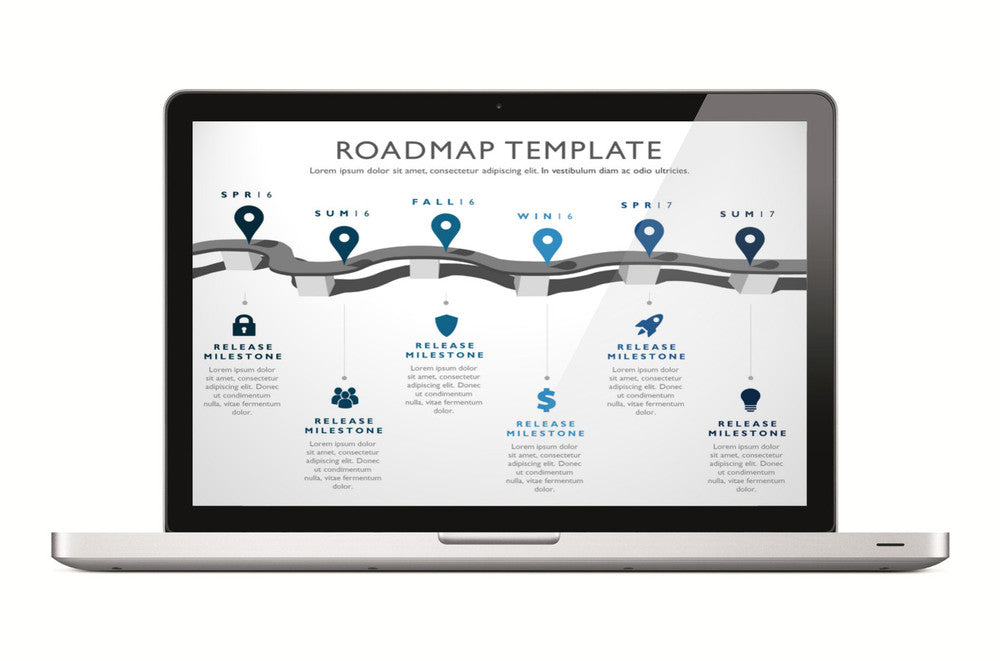 SIX PHASE STRATEGIC PRODUCT TIMELINE ROADMAP PRESENTATION DIAGRAM